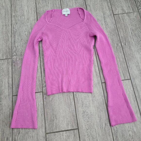 Women’s Ribbed Sweetheart Neck Long Sleeve Sweater Pink Rose Size Medium - Picture 5 of 10